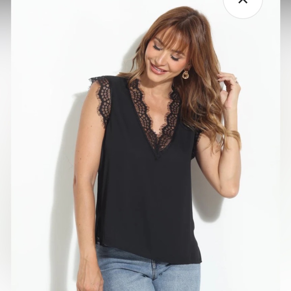 Veronica M Black Lace Trim Sleeveless Top